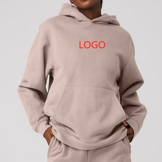 Grey Long Sleeve 360g Fleece Cotton Elastic Spors Wear Hoodie for Women