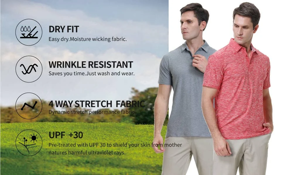 5% off Men′s Short Sleeve Polo Golf Shirts 3-Button Moisture Wicking Athletic T-Shirts Casual Collared Shirt