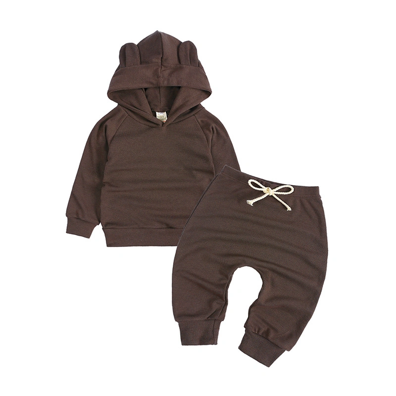 Latest Design Kids Jogger Sets Solid Color Unisex Kid Hoodies Hooded with Ears 2PCS Toddler Tracksuits