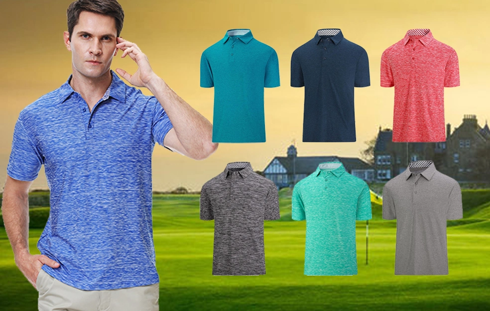 5% off Men′s Short Sleeve Polo Golf Shirts 3-Button Moisture Wicking Athletic T-Shirts Casual Collared Shirt