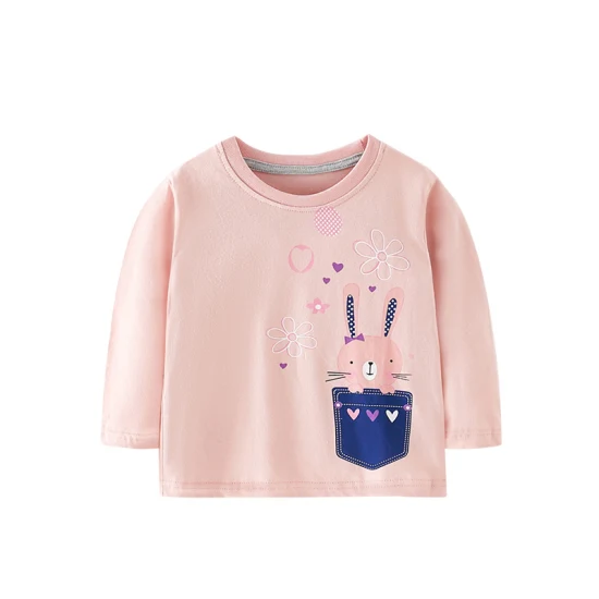 Kinderkleidung, reine Baumwolle, langärmelig, für Babys, Jungen, Kinder, Cartoon-Druck, lässiges Oberteil, runder Kragen, T-Shirt