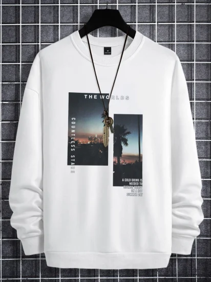 Benutzerdefinierte Herrenmode Casual Print Graphic Drop Shoulder Langarm Günstiges Sweatershirt