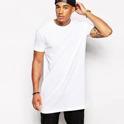 Großhandel China Custom Blank White Longline Kurzarm T-Shirts Hip Hop Übergroße Herren T-Shirt