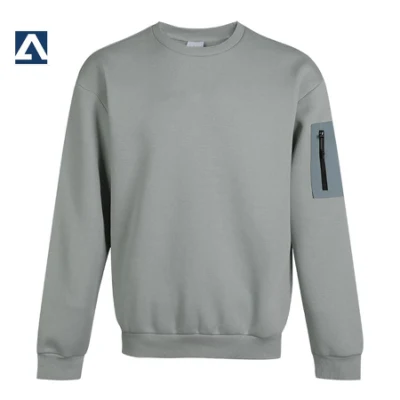 Rundhals-Reißverschluss am Ärmel Großhandel Pullover Grau Relaxed Fit Plain Blank Herren-Sweatshirt